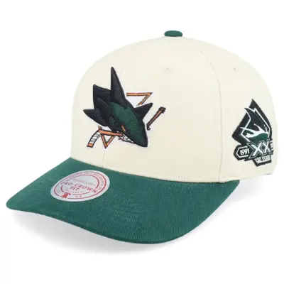 Mitchell&Ness - NHL Vit adjustable Keps - Hatstore Exclusive x San Jose Sharks Grand Suede Cream/Dark Green Adjustable @ Hatstore