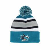 Mitchell&Ness - NHL Blå pom Beanie - San Jose Sharks Stripe Knit Teal Pom @ Hatstore