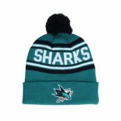 Outerstuff - NHL Blå pom Beanie - Kids San Jose Sharks Jacquared Knit Blustery Pom @ Hatstore