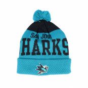 Outerstuff - NHL Blå pom Beanie - Kids San Jose Sharks Sharks Stretchark Knit Teal/Black Pom @ Hatstore