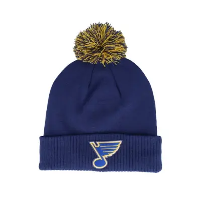 Adidas - NHL Blå pom Beanie - St. Louis Blues NHL Cuff Beanie Navy Blue Pom @ Hatstore