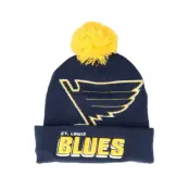 Mitchell&Ness - NHL Blå pom Beanie - St. Louis Blues Punch Out Knit Blue Pom @ Hatstore