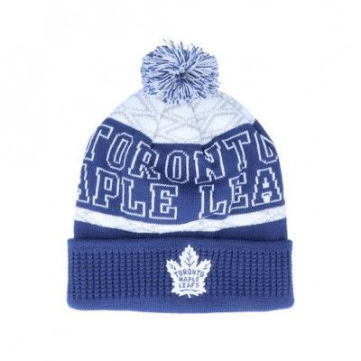 Outerstuff - NHL Blå pom Beanie - Kids Toronto Maple Leafs Puck Pattern Cuffed Blue/White Pom @ Hatstore