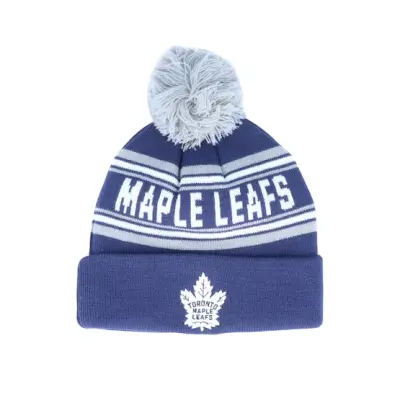 Outerstuff - NHL Blå pom Beanie - Toronto Maple Leafs Jacquard cuffed knit Navy/Grey Pom @ Hatstore