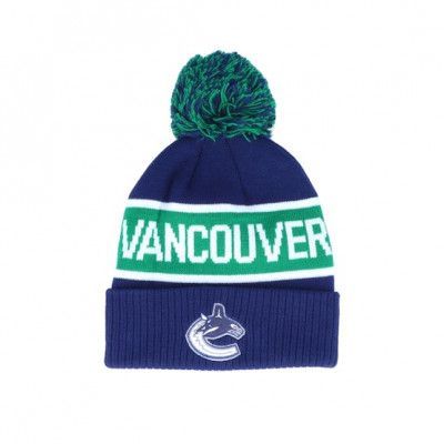 Adidas - NHL Blå pom Beanie - Vancouver Canucks Cuffed Knit Blue/Green Pom @ Hatstore