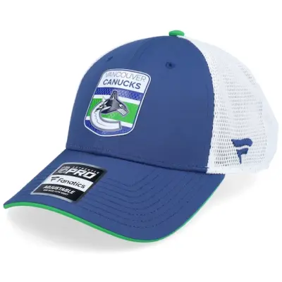 Fanatics - NHL Blå trucker Keps - Vancouver Canucks Authentic Pro Draft Podium Blue Cobalt/White Trucker @ Hatstore