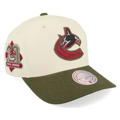 Mitchell&Ness - NHL Vit adjustable Keps - Hatstore Exclusive x Vancouver Canucks Pro Crown White/Green A-frame Adjustable @ Hatstore