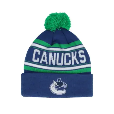 Outerstuff - NHL Blå pom Beanie - Kids Vancouver Canucks Jacquard Cuffed Knit Blue Pom @ Hatstore