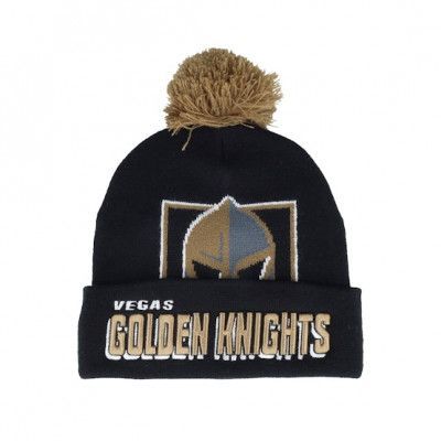 Mitchell&Ness - NHL Svart pom Beanie - Vegas Golden Knights Punch Out Knit Black Pom @ Hatstore