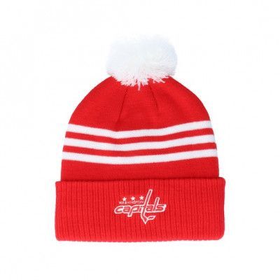 Adidas - NHL Röd pom Beanie - Washington Capitals 3-Stripe Cuffed Red Pom @ Hatstore