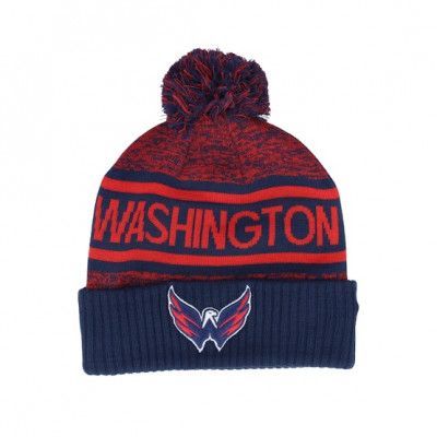 Fanatics - NHL Blå pom Beanie - Washington Capitals Authentic Pro Rink Pom Navy/Red Pom @ Hatstore