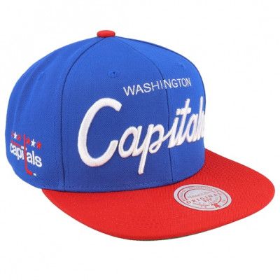 Mitchell&Ness - NHL Blå snapback Keps - Washington Capitals Vintage Script Blue/Red Snapback @ Hatstore