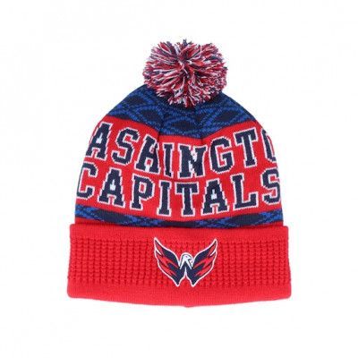 Outerstuff - NHL Röd pom Beanie - Kids Washington Capitals Puck Pattern Cuffed Red Pom @ Hatstore