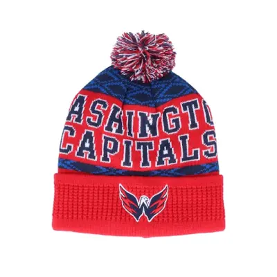Outerstuff - NHL Röd pom Beanie - Kids Washington Capitals Puck Pattern Cuffed Red Pom @ Hatstore