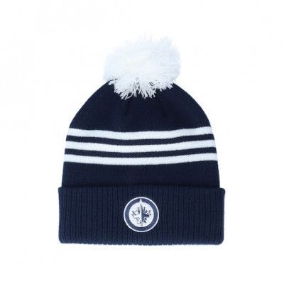 Adidas - NHL Blå pom Beanie - Winnipeg Jets 3-Stripe Cuffed Navy Pom @ Hatstore
