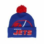 Mitchell&Ness - NHL Blå pom Beanie - Winnipeg Jets Punch Out Knit Blue Pom @ Hatstore