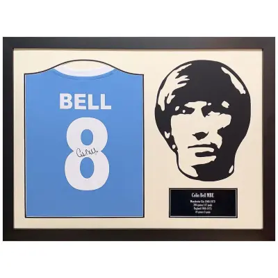 Manchester City Bell Signed Shirt Silhouette