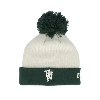 New Era - Football Grå Beanie - Manchester United Womens Contrast Stone/Dark Green Pom @ Hatstore