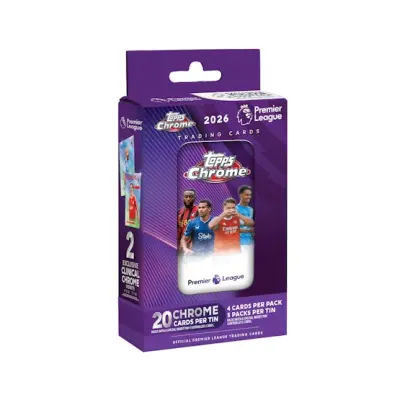 Topps - Svart Trading Cards - Premier League Chrome 2026 Chrome Tin - 5 Packs (20 Cards) @ Hatstore
