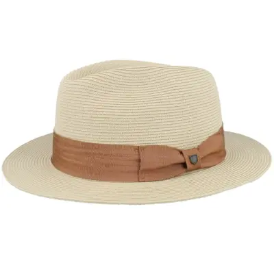 Brixton - Beige fedora Hatt - Roma Straw Packable Natural/Bronze Fedora @ Hatstore