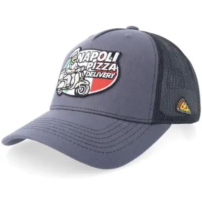 Yapan - Grå trucker Keps - Napoli Pizza Delivery Charcoal/Black Mid A-frame Trucker @ Hatstore
